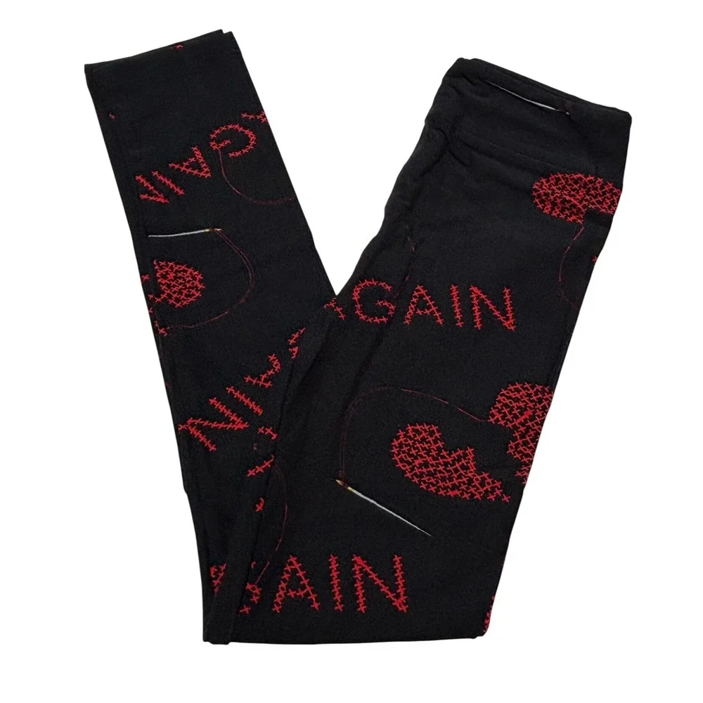 LuLaRoe Girls Leggings Size L/XL Black‎ Hearts Never Again Kids Sizes 7-12 NWT